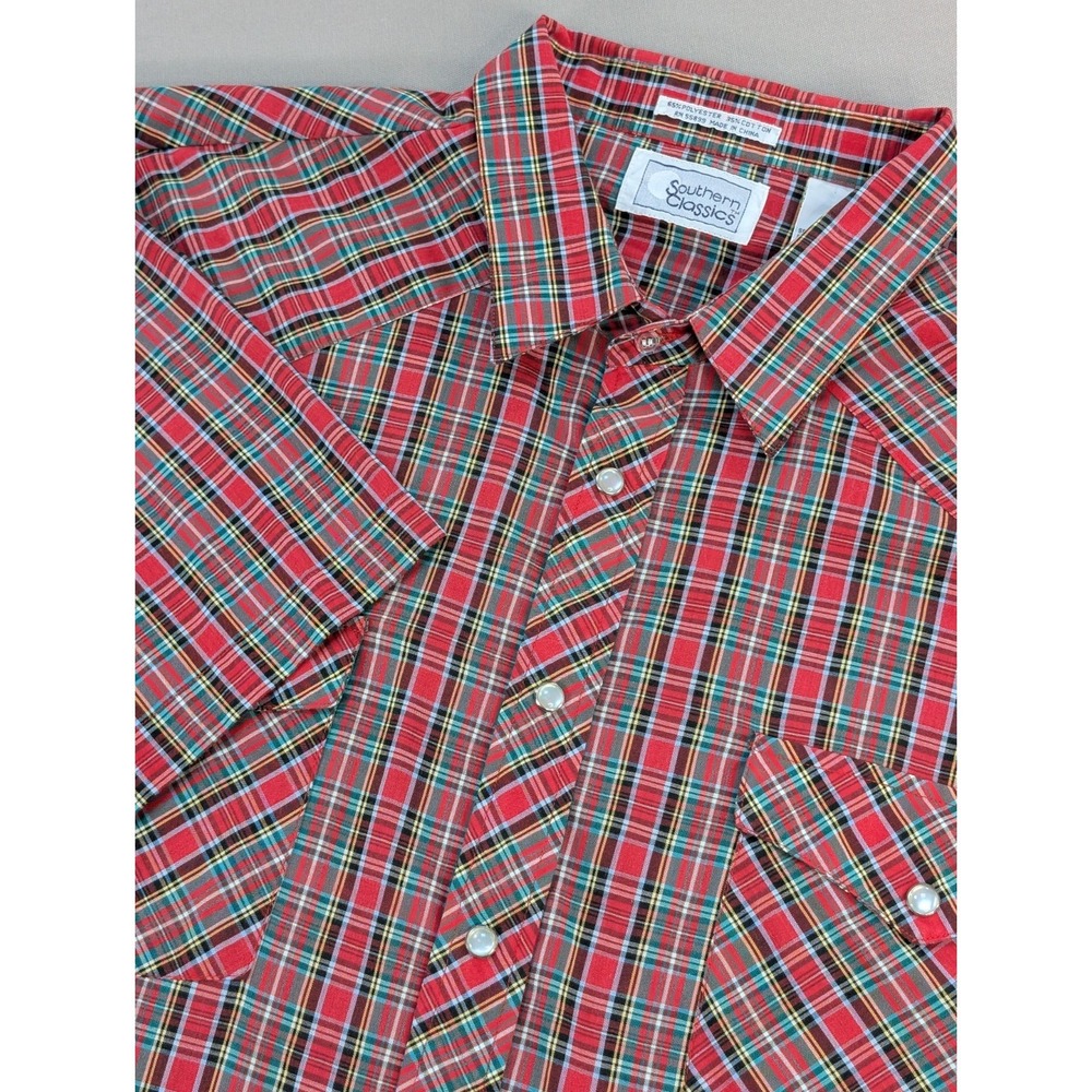 Southern Classics Shirt Mens 3XL Red Plaid Short Sleeve Pearl Snap Western